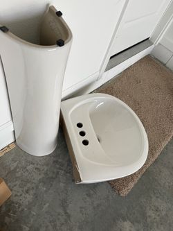 White Ceramic Pedestal Sink with Basin