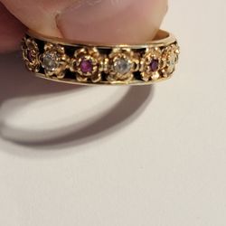14k Flower Ring  Rubys &diamonds  