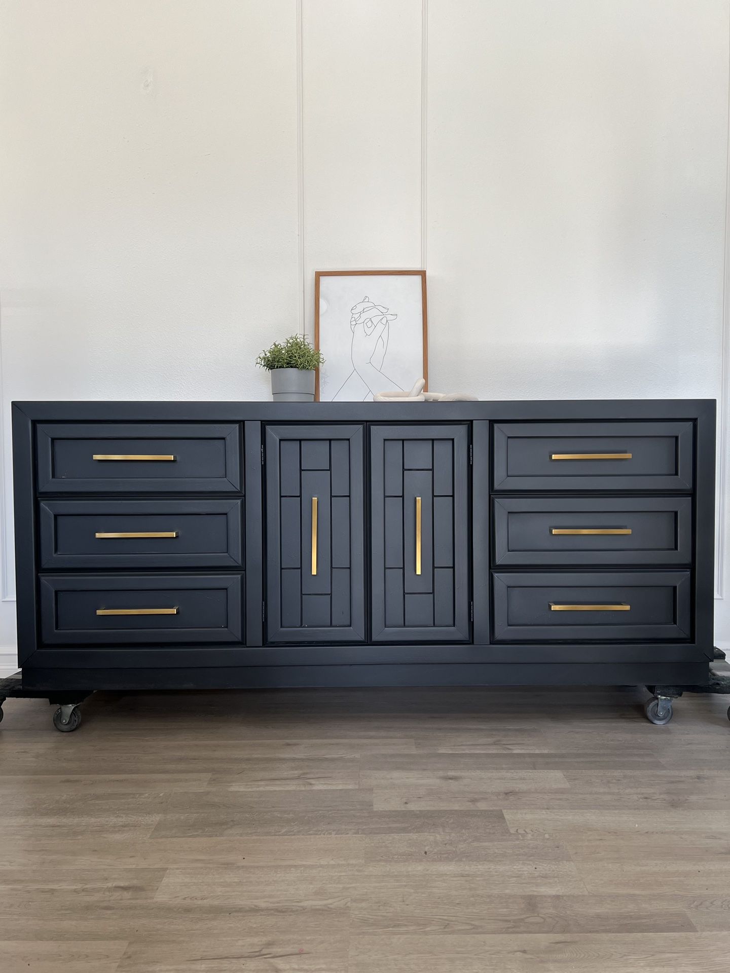 SOLD Large Refinished Dresser 9 Drawers / Tv Stand / Buffet / Credenza / Cabinet