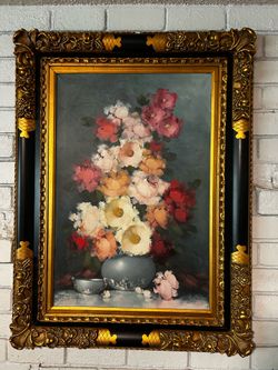 🌸 Huge Mid-Century Oil Painting (48x36) — Authentic R. HUNTHER! 🌸
