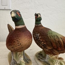 Vintage Lefton China Pheasant Pair Figurines KW 670 Hand Painted Bisque Porcelain