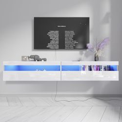 71” Floating TV stand/entertainment console with LED lights, built-in power outlet, & storage 