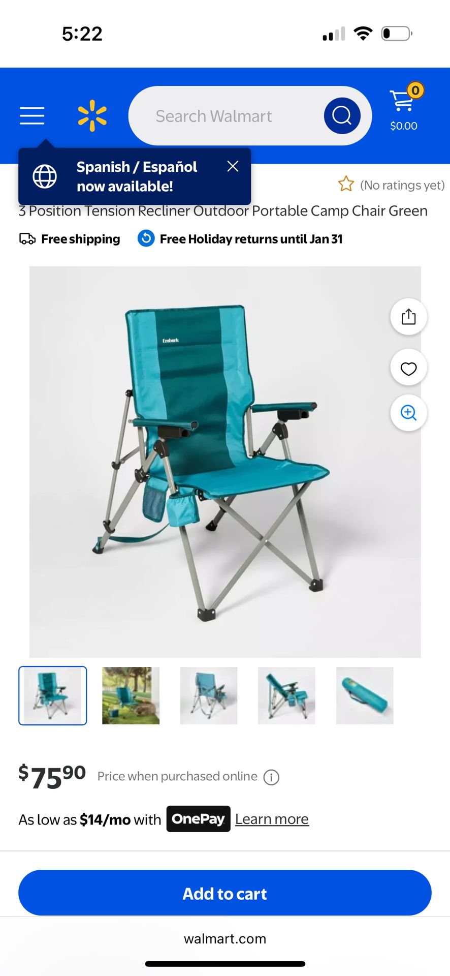 Embark 3 Position Outdoor Folding Chair 