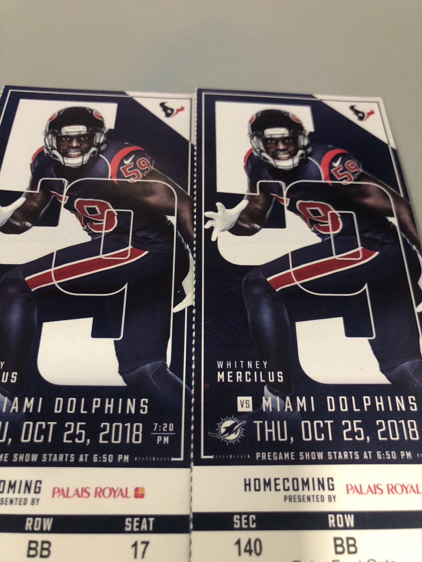 Texans/Dolphins Oct25th. Lower Level