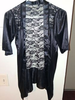 Black Satin and Lace Robe Cardigan