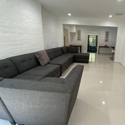 Large Gray Leather Sofa