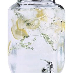 Estilo 2 Gallon Drink Dispenser, Glass Mason Jar Beverage Dispenser, Clear - Leak Free Spigot and Lid, Strong Glass for Parties, Weddings, and Picnics