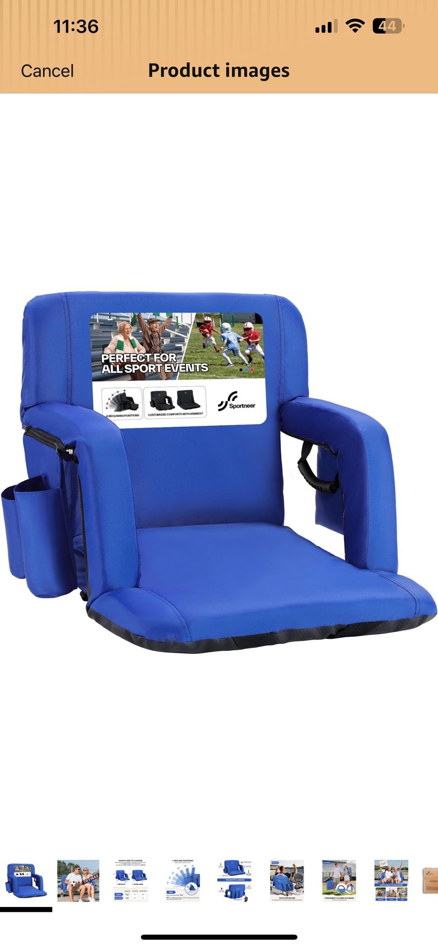 New open box  Sportneer Stadium Seat for Bleachers with Back Support, Bleacher Seat with Backrest and Wide Padded Cushion Stadium Chair with Armrests 