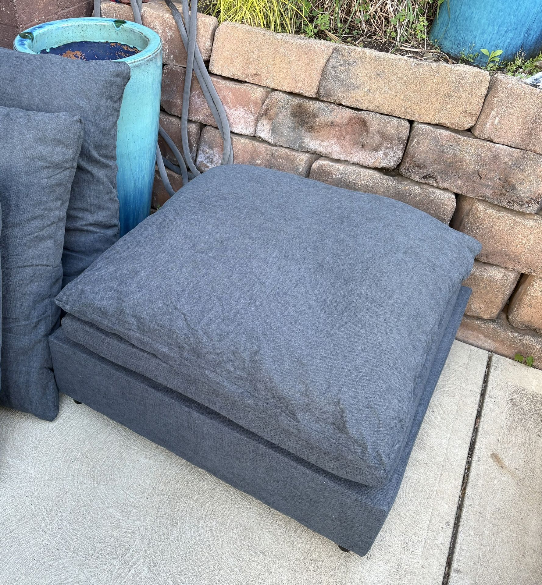 New large gray ottoman. 32” x 32” x 18” high. Extra thick cushion,