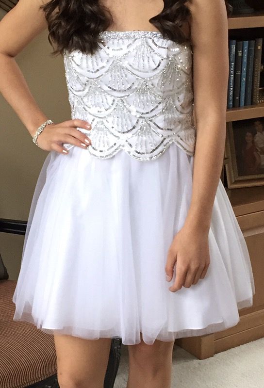Silver Beaded Homecoming Dress