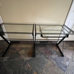 Set Of 2 Black Metal Desk With Glass Top Home Office Desk Computer Desk Laptop Desk Printer Stand- Firm Price