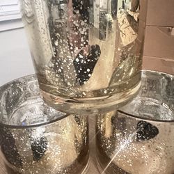 Mercury Glass Cylinder Vase | Short Floating Candle Centerpiece Hurricanes