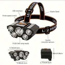 Ultra-Bright LED Headlamp (Rechargeable, Waterproof, 4-Modes, Hands-Free, Night Work/Camping)
