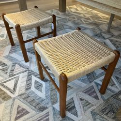 Pair of Dania Furniture Woven Danish Paper Cord Stools – MCM Style
