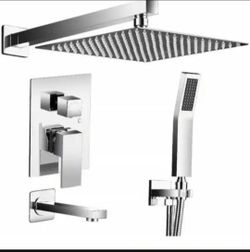 ELLO&ALLO 2-Handle 2-Spray Tub and Shower Faucet Handheld Shower Combo with 10 in. Rain Shower Head in Chrome (Valve Included