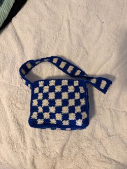 Handmade Small Crochet Checkered Shoulder Bag