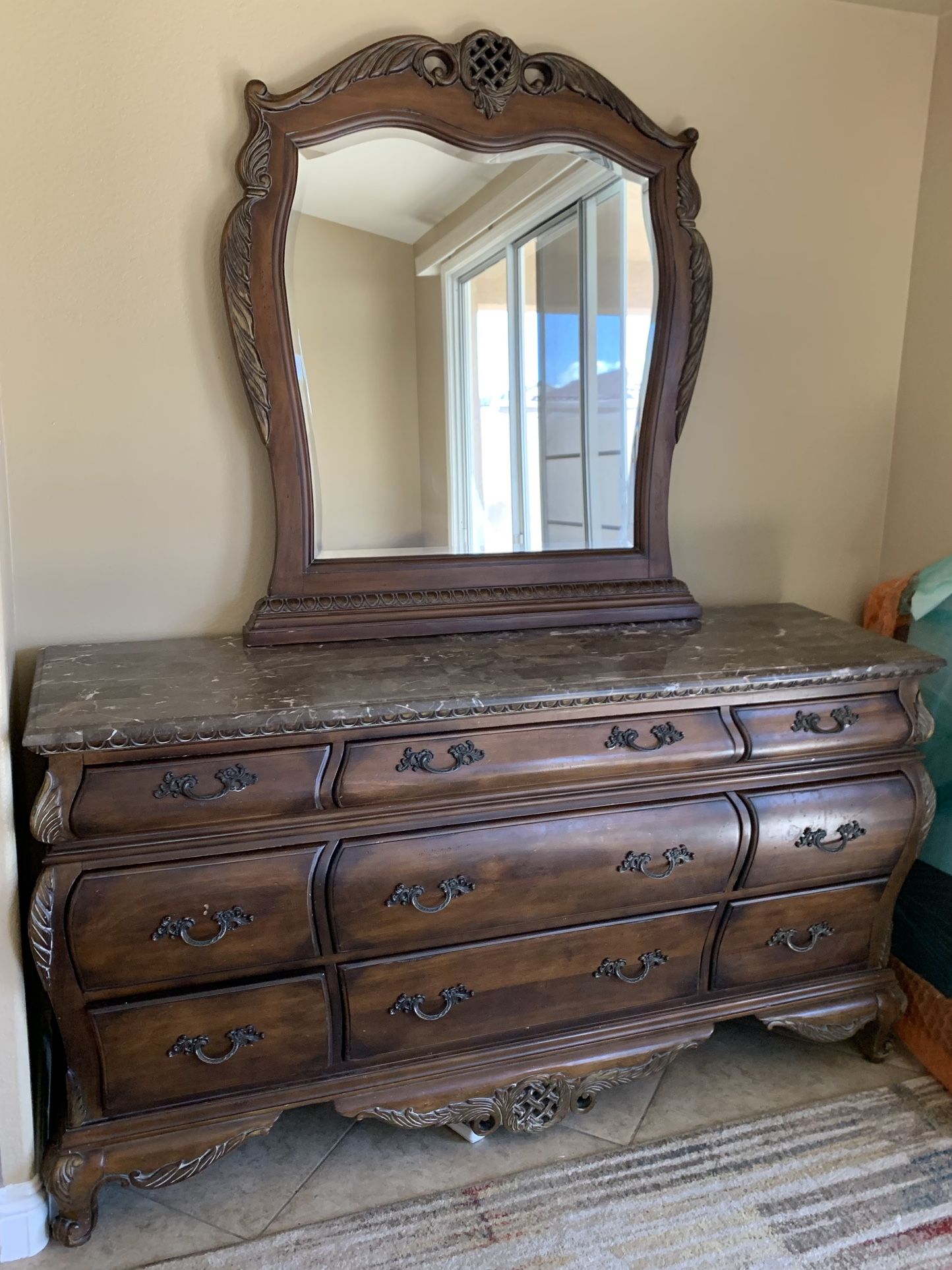 Beautiful Kathy Ireland Dresser With Marble Top And Mirror