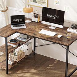 47 Inches L Shaped Desk, Computer Desk with Reversible Storage Shelves, for Gaming Corner Home 