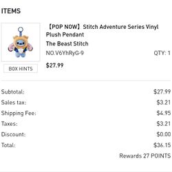 Pop Mart Stitch Adventure Vinyl Plush Pendant