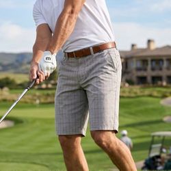 Travis Mathew Plaid Golf Shorts Gray Men's (34)