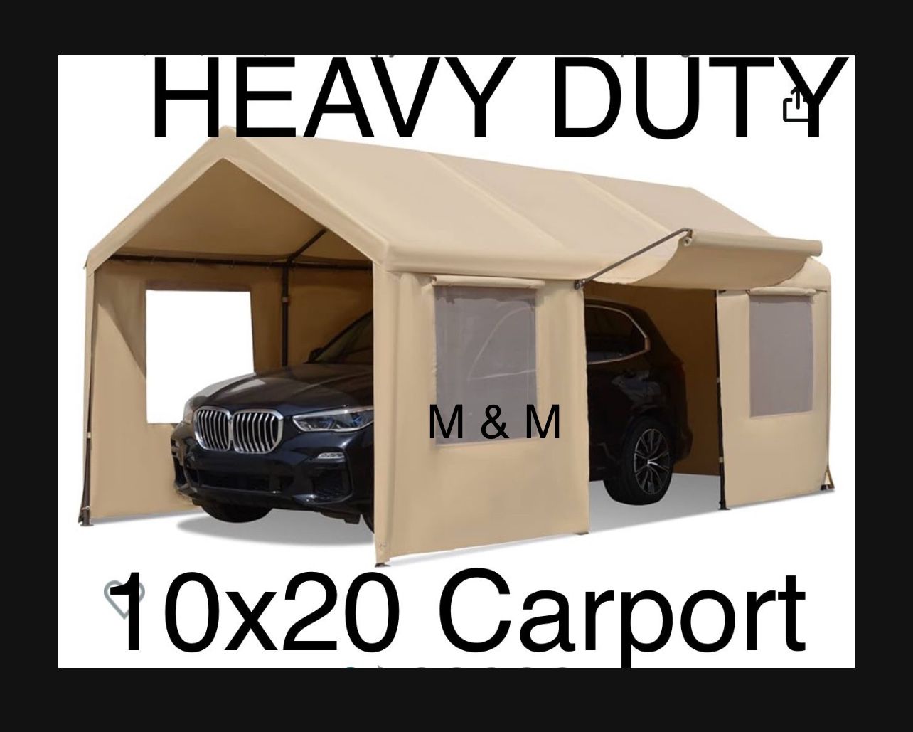 10x20 Heavy Duty Carport With Sidewalls