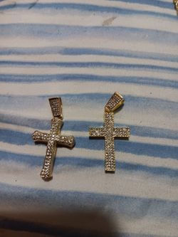 Gold-Tone CZ Cross Pendants – Set of 2