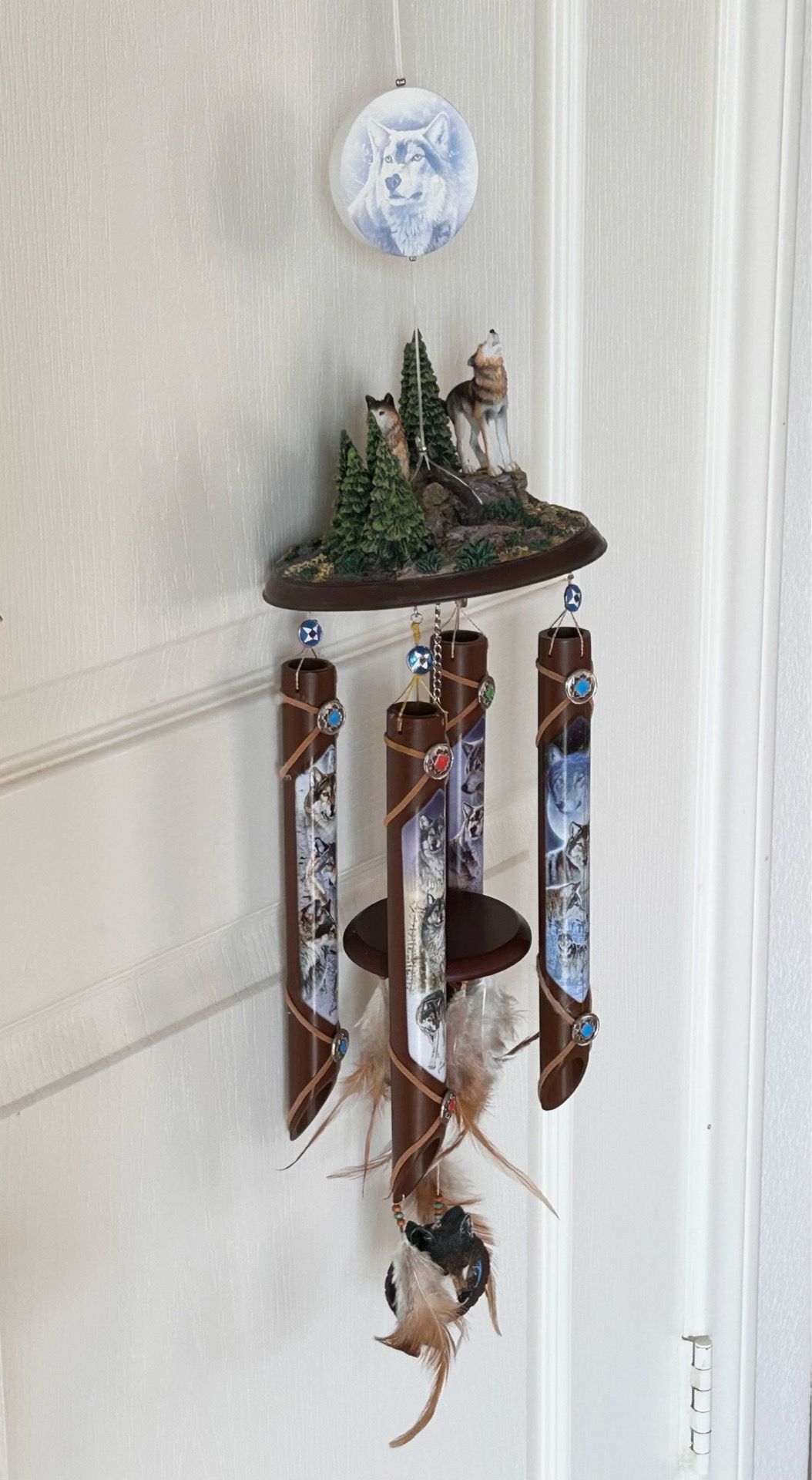 Handmade Wolf - Themed Wind Chime Native American Style Decor.