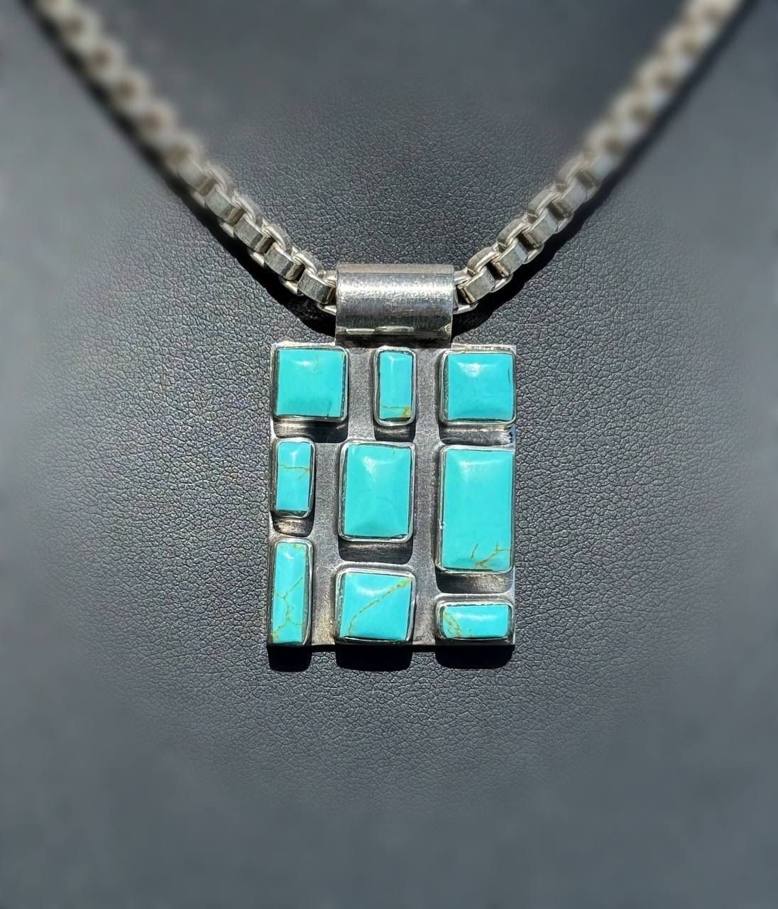 Jewelry .925 sterling silver triangle trophy square turquoise Pendant charm 25.80g