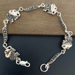 Elephant Bracelet  Marcasite Sterling Silver 925 Stamped Luck  