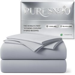 Cooling Sheet Set, Breathable & Ultra-Soft Silver Infused Bed Sheets Set for Hot Sleeper Queen 