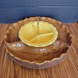 Vintage 5pc California Pottery 14" Diam Lazy Susan Snack Condiment Set 994/995