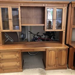 Solid Cherry Wood Double Desk And Double Hutch With Lights.