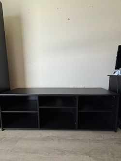 Black TV Stand with Open Shelves
