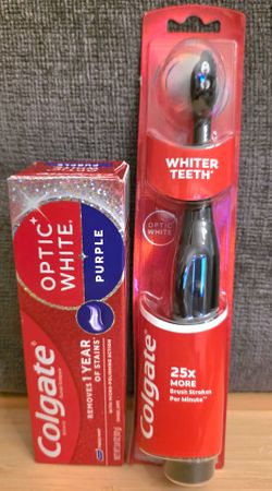 Colgate Optic White Adult Sonic Battery Operated Electric Toothbrush, Soft & Purple Toothpaste, 3.8 oz