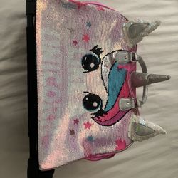 Justice Sequence Unicorn Bag with Light-up Wheels- Pink- In Good Condition