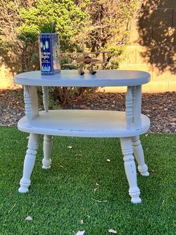 Distressed Two-Tier Spindle Side Table