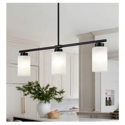 31” Modern Black Kitchen Island Pendant Light | 3-Light Milk Glass, Adjustable