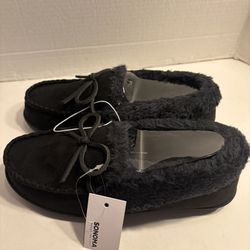 Sonoma SINTIA Women's Moccasin Slippers Black Faux Fur Size M(7-8) New