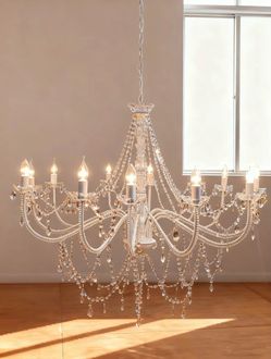 Large White Crystal Chandelier 12-Light
