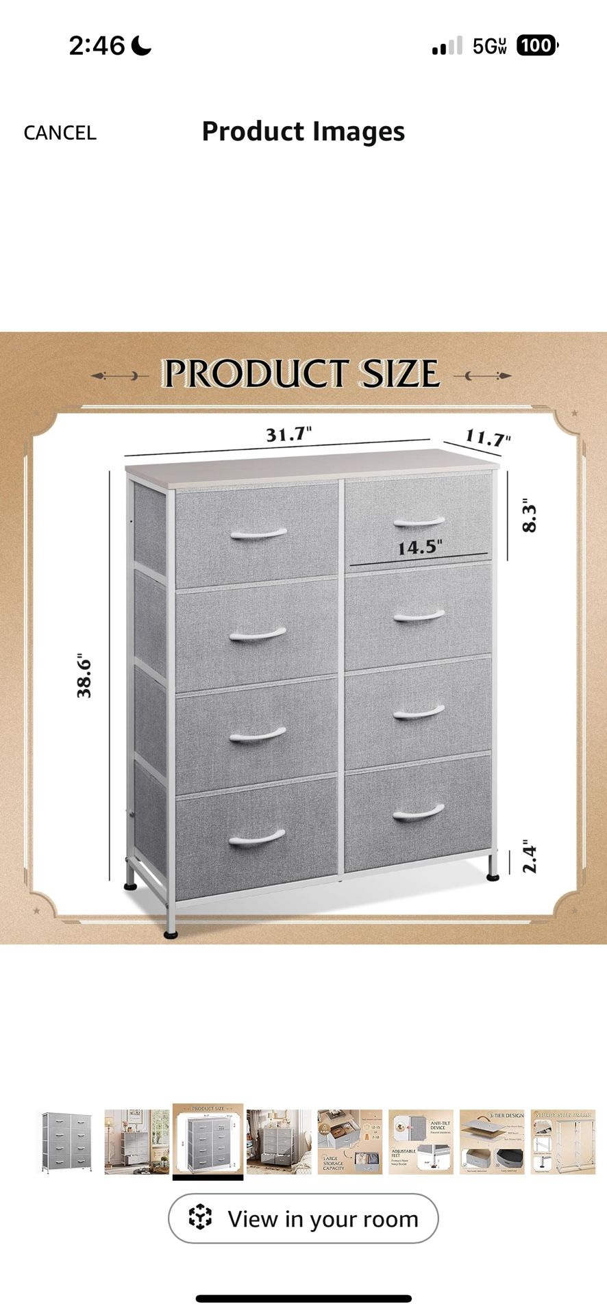 8 Drawer Fabric Dresser
