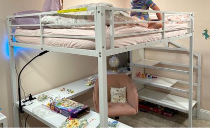 White Lofted Bed & Mattress - full sized