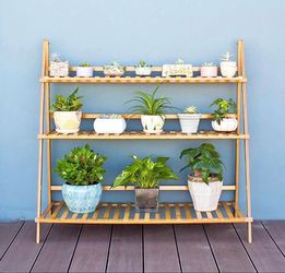 3 Tier Ladder Shelves Flower Pot Displaying Rack Indoor Organizer Holder for Succulents Small Planters Home Garden Patio Decor (100cm Width)
