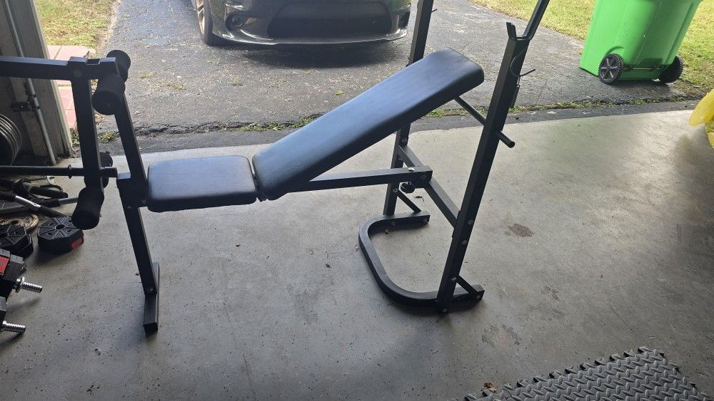 Adjustable Workout Bench with Leg Extension + Barbell Rack