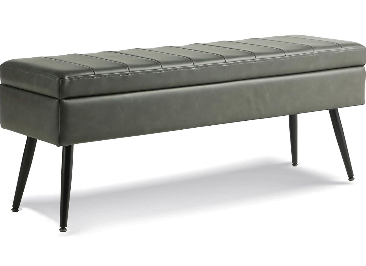Storage Ottoman Bench Bed, Faux Leather Tufted Ottoman