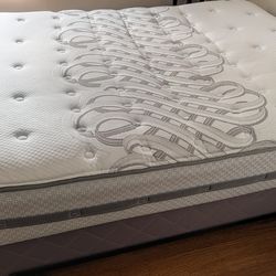 Used 2piece posturepedic queen sized mattress + box spring- LIKE NEW! (no stain, no bed bugs, comes with mattress protector)