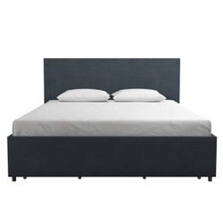 Novogratz Kelly Upholstered Bed with storage in Dark Gray Linen (Full Size) 