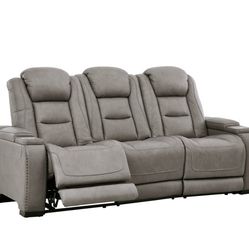 The Man-Den Gray Power Reclining Sofa

