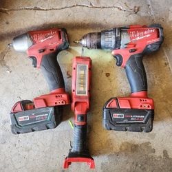 3/8 Impact Hammer Drill And Flashight 2 Batteries And Charger 