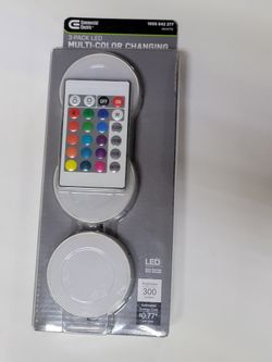 Commercial Electric Plug-in 3-Light LED RGBW Puck Light with Color Changing, 