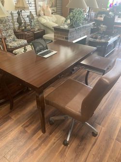 Desk and leather chair